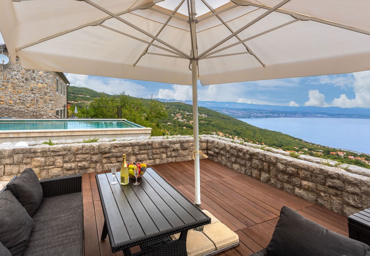 Villa a Poljane - Villa Karla, pool with Kvarner bay view